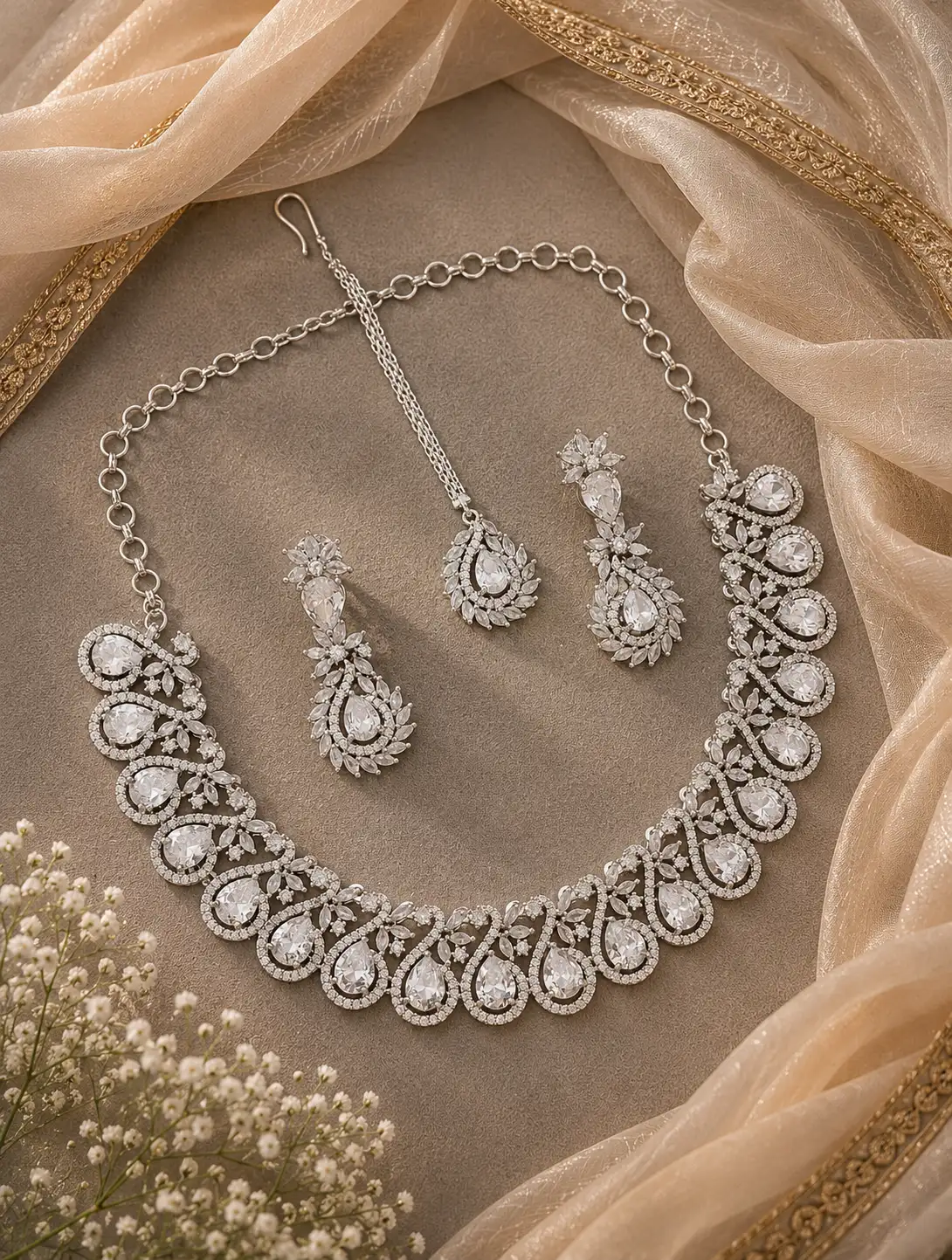 CZ Rhodium Necklace 0005